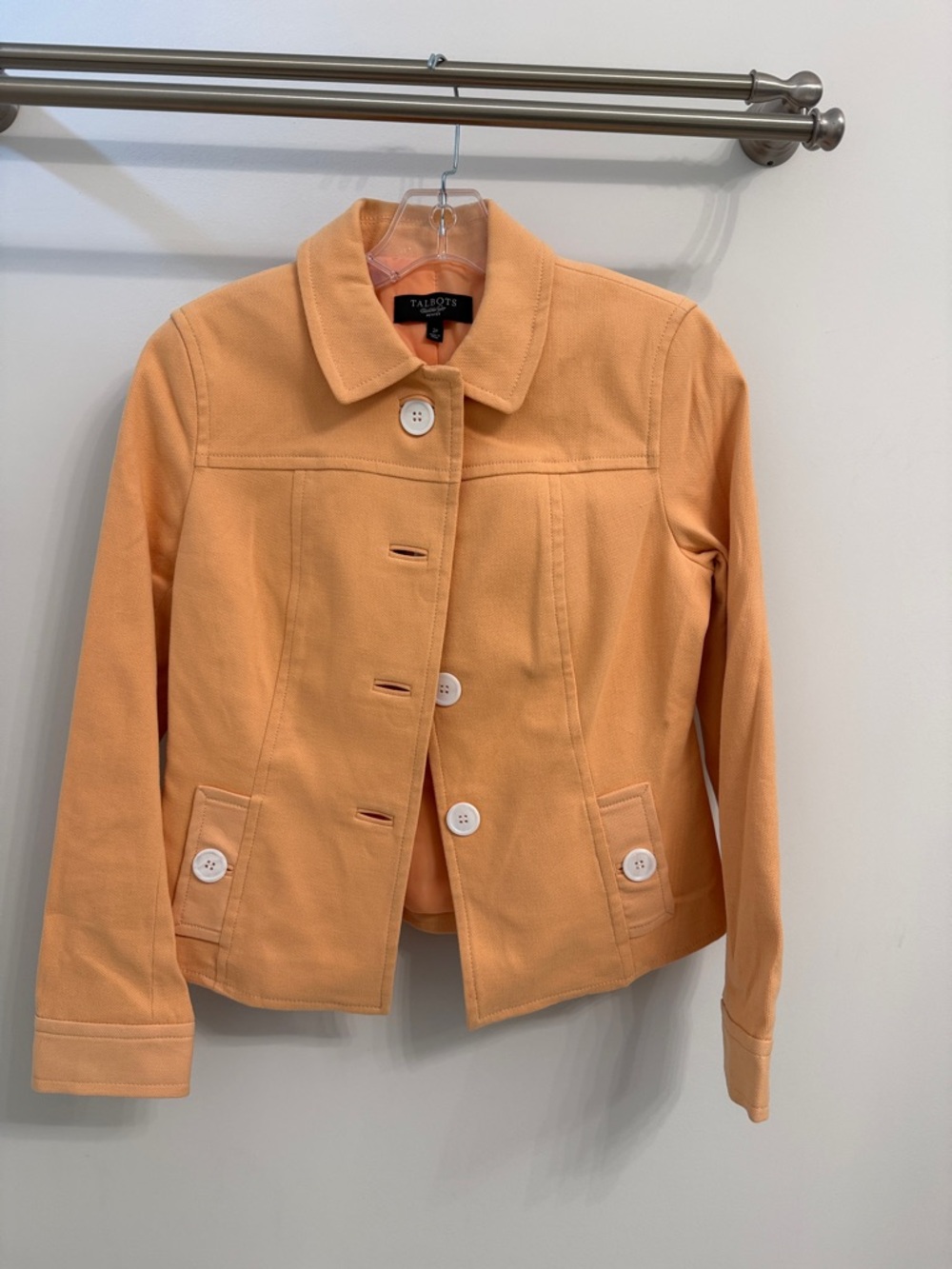 Talbots Peach-Orange Cotton-Blend Button Front Jacket